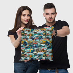 Подушка квадратная Adventure stickers, цвет: 3D-принт — фото 2