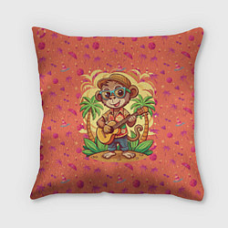 Подушка квадратная Обезьянка с гитарой летний вайб