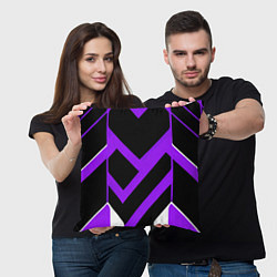 Подушка квадратная Фиолетово-белые полосы на чёрном фоне, цвет: 3D-принт — фото 2