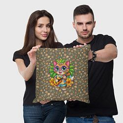 Подушка квадратная Кот играет на гитаре на острове, цвет: 3D-принт — фото 2