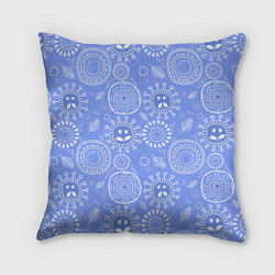 Подушка квадратная Синие цветочные рожицы, цвет: 3D-принт