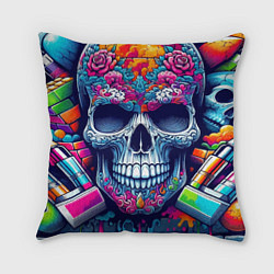 Подушка квадратная Ai art skull - graffiti