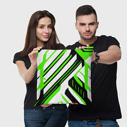 Подушка квадратная Чёрно-зелёные полосы на белом фоне, цвет: 3D-принт — фото 2