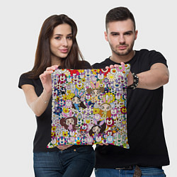 Подушка квадратная Right now NewJeans and Takashi Murakami, цвет: 3D-принт — фото 2