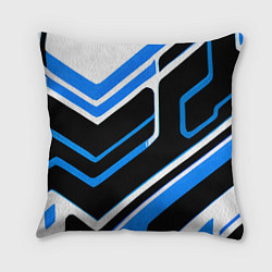 Подушка квадратная Бело-синие линии на чёрном фоне, цвет: 3D-принт