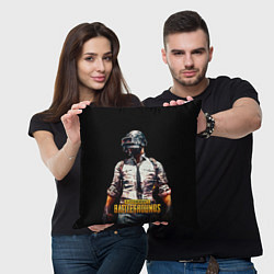 Подушка квадратная PUBG игрок на закате черный фон, цвет: 3D-принт — фото 2