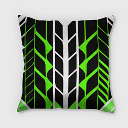 Подушка квадратная Бело-зелёные линии на чёрном фоне, цвет: 3D-принт