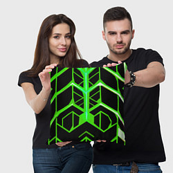Подушка квадратная Green lines on a black background, цвет: 3D-принт — фото 2