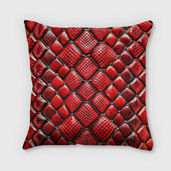 Подушка квадратная Змеиная объемная текстурная красная кожа
