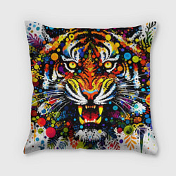 Подушка квадратная Орнаментальный тигр - нейросеть, цвет: 3D-принт