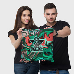Подушка квадратная Gamer - лого череп с игровым джойстиком, цвет: 3D-принт — фото 2