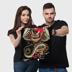 Подушка квадратная Сова и змея - японский стиль, цвет: 3D-принт — фото 2