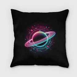 Подушка квадратная Неоновый Сатурн, цвет: 3D-принт