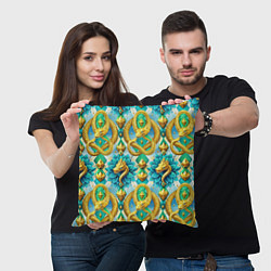 Подушка квадратная Золотистые змеи и цветы, цвет: 3D-принт — фото 2