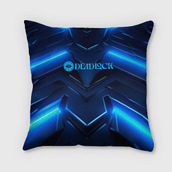 Подушка квадратная Deadlock logo и синий неон, цвет: 3D-принт