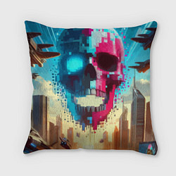 Подушка квадратная Cool vanguard neon cyber skull - ai art, цвет: 3D-принт