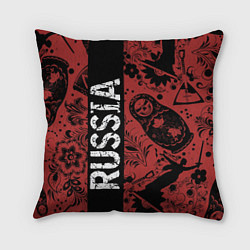 Подушка квадратная Россия на фоне матрёшек балалайки и славянских узо, цвет: 3D-принт