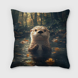 Подушка квадратная Выдра в летнем пруду