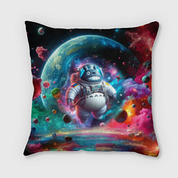 Подушка квадратная Astronaut Totoro in neon space - ai art fantasy