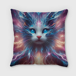 Подушка квадратная Fantastic blue-eyed neon kitten