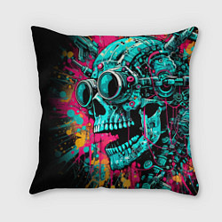 Подушка квадратная Cyber skull sketch - color blots