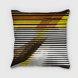 Подушка квадратная Жёлто-чёрные полосы на белом фоне, цвет: 3D-принт