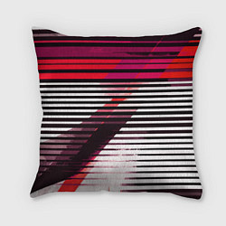Подушка квадратная Красно-чёрные полосы на белом фоне, цвет: 3D-принт