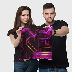 Подушка квадратная Жёлто-розовые полосы на чёрном фоне, цвет: 3D-принт — фото 2