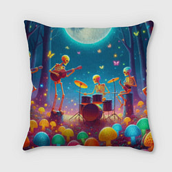 Подушка квадратная Квинтет скелетов музицирует на грибной поляне, цвет: 3D-принт