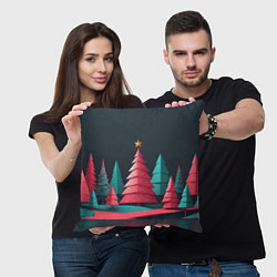 Подушка квадратная Новогодний ночной лес, цвет: 3D-принт — фото 2