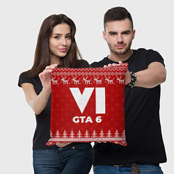 Подушка квадратная Новогодний GTA 6 с оленями, цвет: 3D-принт — фото 2