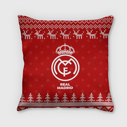 Подушка квадратная Новогодний Real Madrid с оленями, цвет: 3D-принт