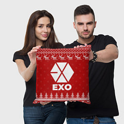 Подушка квадратная Новогодний Exo с оленями, цвет: 3D-принт — фото 2