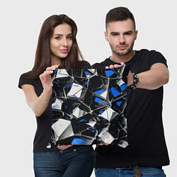 Подушка квадратная Сине-белый паттерн на чёрном фоне, цвет: 3D-принт — фото 2