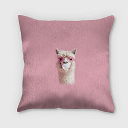 Подушка квадратная Лама альпака в очках с жевательной резинкой