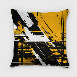 Подушка квадратная Diagonal black and white stripes on a yellow backg, цвет: 3D-принт