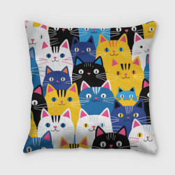 Подушка квадратная Много цветных котиков