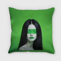 Подушка квадратная Pop art девушка на зеленом фоне