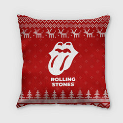 Подушка квадратная Новогодний Rolling Stones с оленями, цвет: 3D-принт