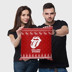 Подушка квадратная Новогодний Rolling Stones с оленями, цвет: 3D-принт — фото 2