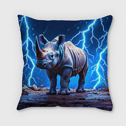 Подушка квадратная Носорог в разрядах молнии