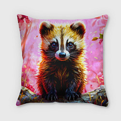 Подушка квадратная Росомаха в розовом лесу