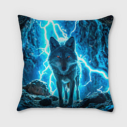 Подушка квадратная Волк в разрядах молнии