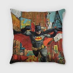 Подушка квадратная Бэтмен на фоне города