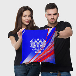 Подушка квадратная Герб России на фоне цветов флага синий, цвет: 3D-принт — фото 2