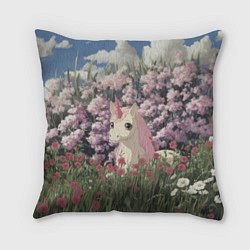 Подушка квадратная Единорог на фоне сирени