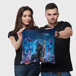 Подушка квадратная Mass Effect - neon glow fantastic, цвет: 3D-принт — фото 2