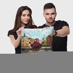 Подушка квадратная Маленький человек-паук в городе, цвет: 3D-принт — фото 2