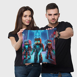 Подушка квадратная Minecraft - ai art neon glow, цвет: 3D-принт — фото 2