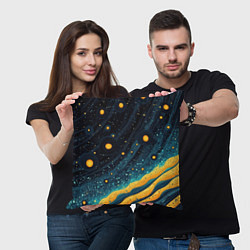 Подушка квадратная Оранжевая краска на бирюзовой текстуре, цвет: 3D-принт — фото 2